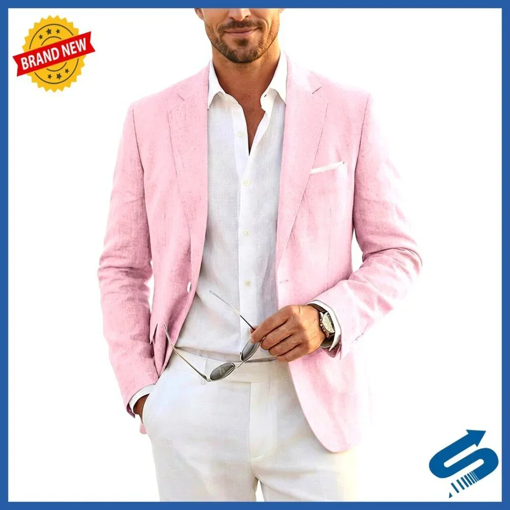 Slim Fit Linen Blazer Sport Coat One Button Business Casual Jacket